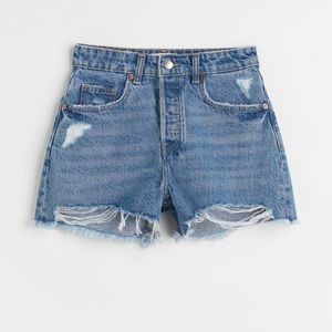 Ripped high rise denim shorts